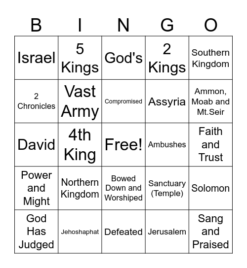 King Jehoshaphat Bingo Card