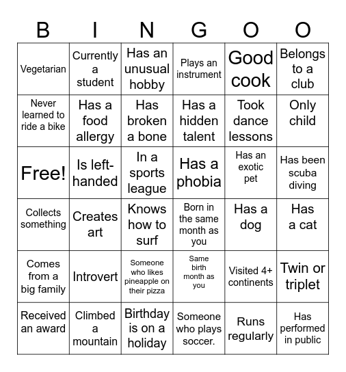 Student Bingo! Bingo Card