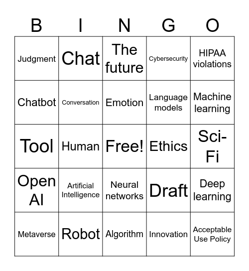 Artificial Intelligence Bingo Card