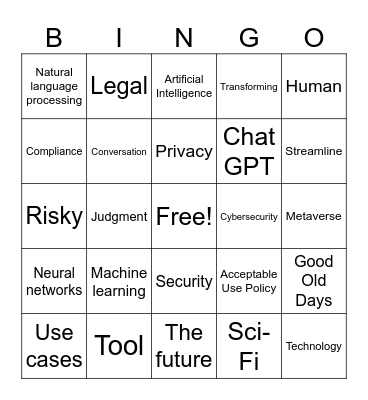 Artificial Intelligence Bingo Card