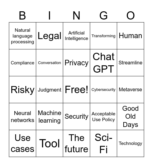 Artificial Intelligence Bingo Card