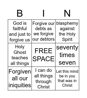 Bingo Forgiveness Bingo Card