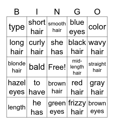 Physical Appearance 2 Bingo Card