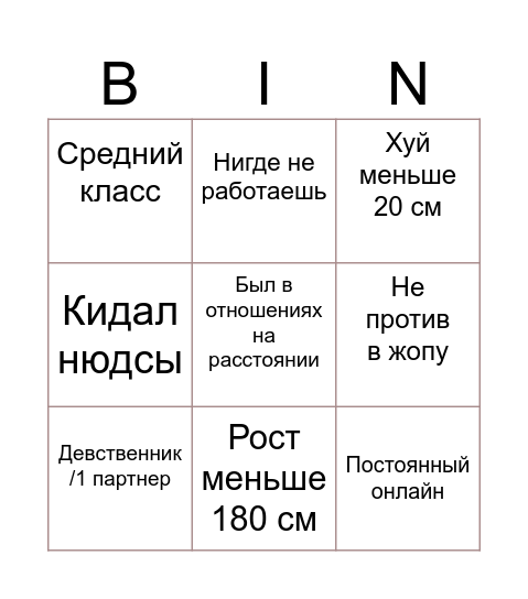 Андрей21 бинго Bingo Card