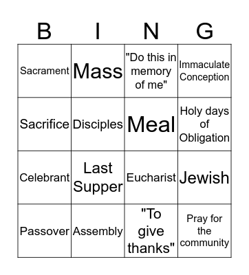 Celebrating the Eucharist: The Mass Bingo Card