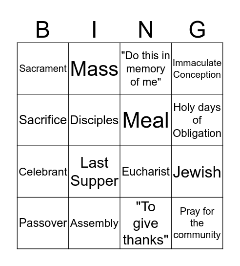 Celebrating the Eucharist: The Mass Bingo Card