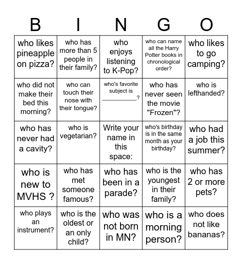 Find someone ... Bingo Card