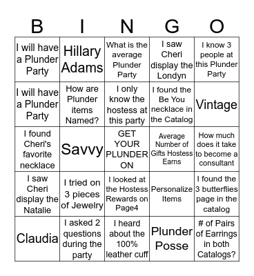 Plunder Blingo Bingo Card