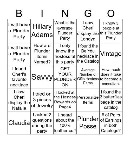 Plunder Blingo Bingo Card