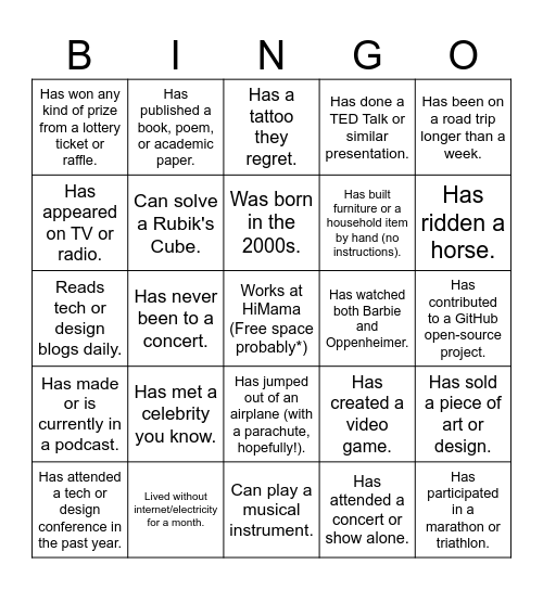 Icebreaker Bingo Card