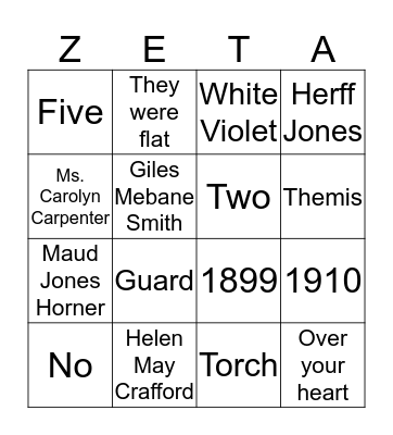 Zeta Badge Bingo Card