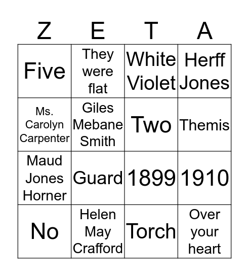 Zeta Badge Bingo Card