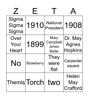 Zeta Badge Bingo Card