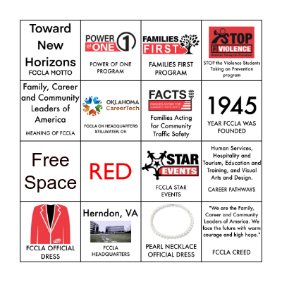 FCCLA Bingo Card