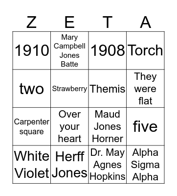 Zeta Badge Bingo Card