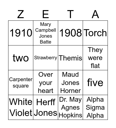 Zeta Badge Bingo Card