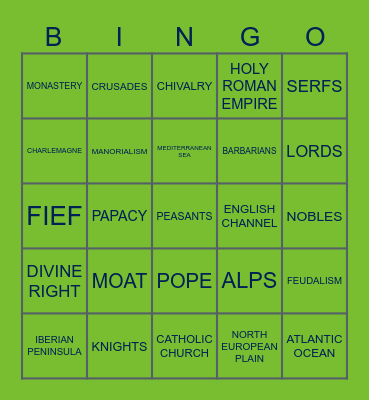 Middle Ages Vocab Bingo Card