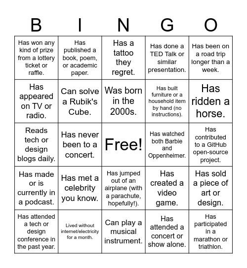 Icebreaker Bingo Card