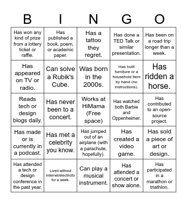 Icebreaker Bingo Card