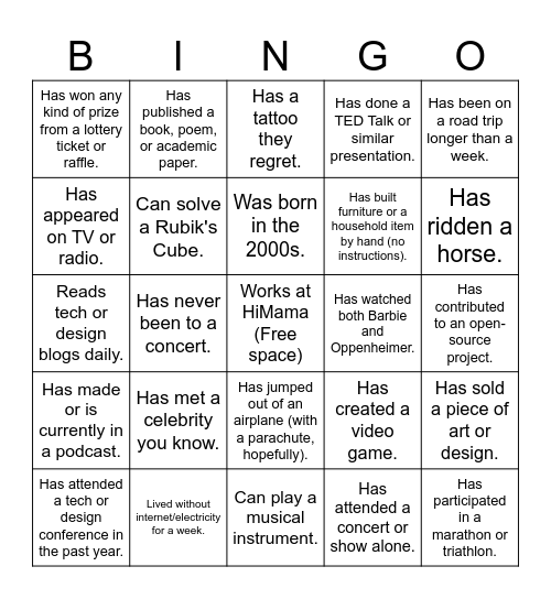 Icebreaker Bingo Card