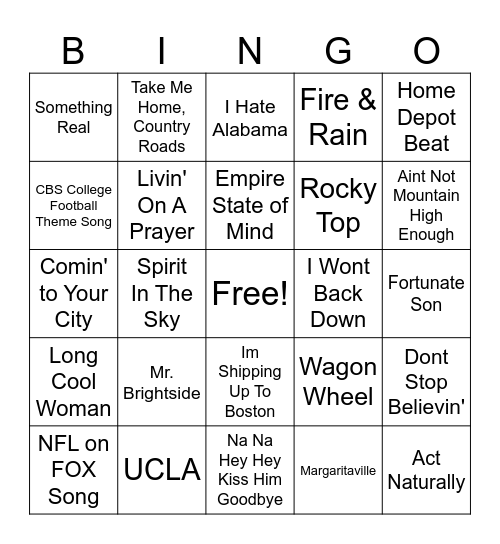Sports Night 2 Bingo Card