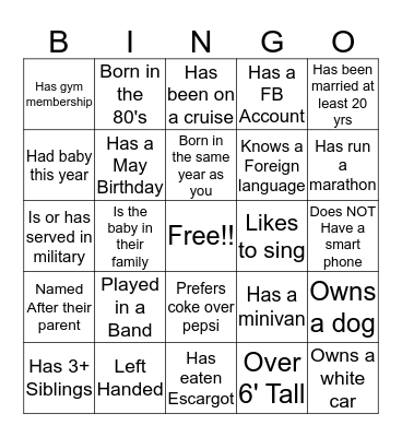 Get to Know You Bingo! Bingo Card