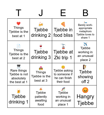 Tjebbe Bingo Card