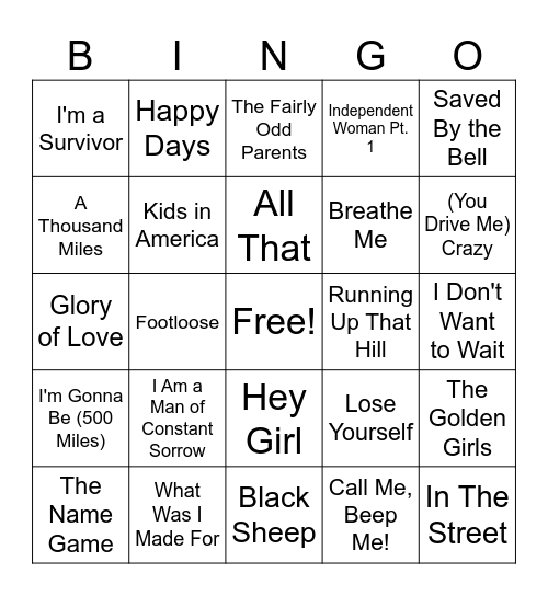 Songs from TV & Movies #1 Bingo Card