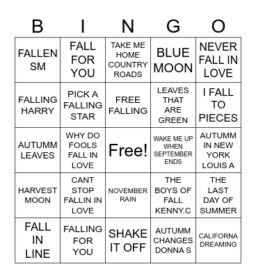 FALL SONGS Bingo Card