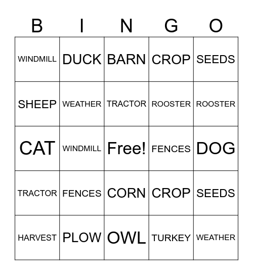 FARM LIFE Bingo Card