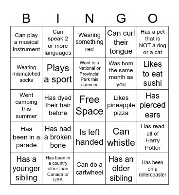 Intro Bingo Card