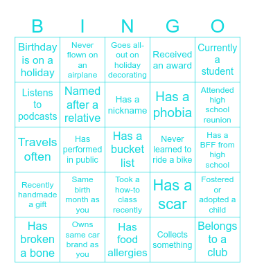 Meet & Greet Bingo Card