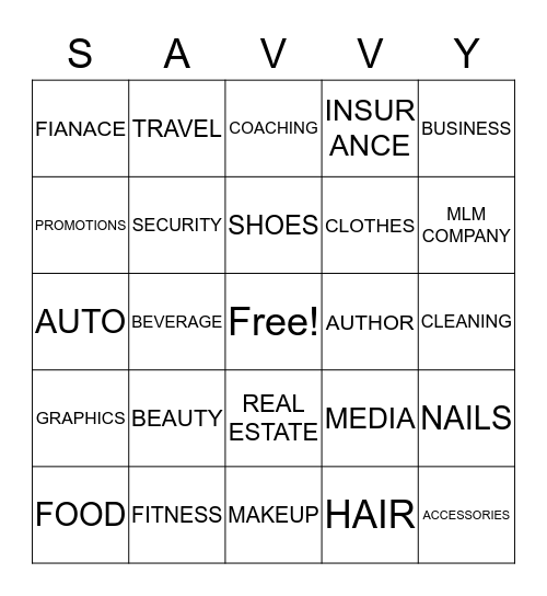 SAVVY NETWORKING Bingo Card