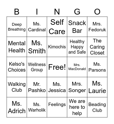 Wellness Team Bingo Card