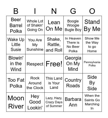 Music Bingo (40s, 50s, & 60s) Bingo Card