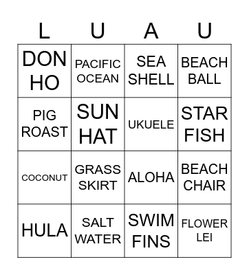 LUAU BINGO Card