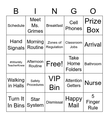 Back To School Bingo Card