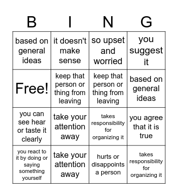 Vocabulary Bingo Card