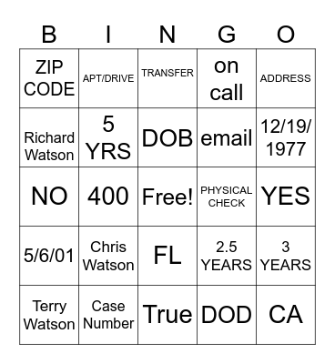 Untitled Bingo Card
