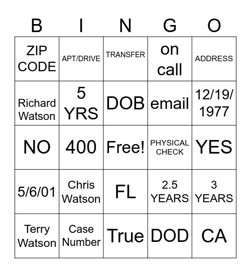 Untitled Bingo Card