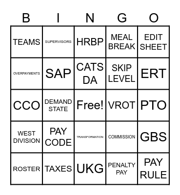 Payroll Bingo Card