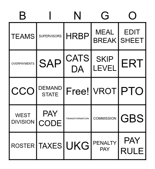 Payroll Bingo Card