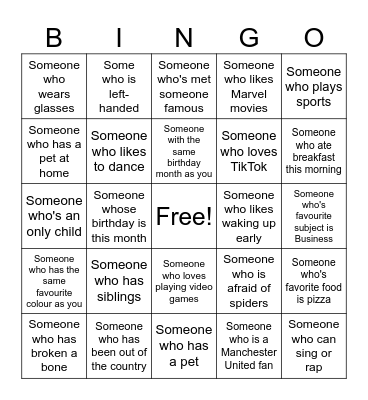 Human Bingo Card