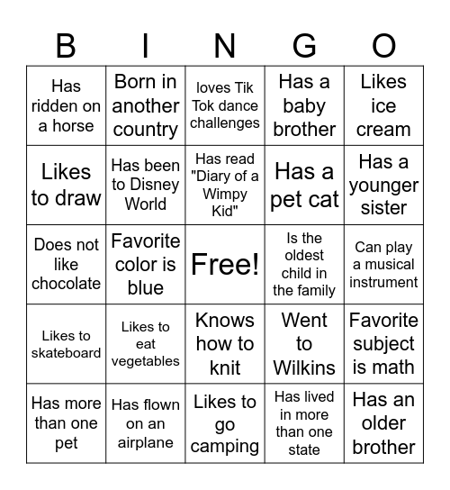 Classmate Bingo Card