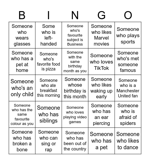 Human Bingo Card