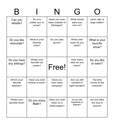 Get to Know me BINGO Card
