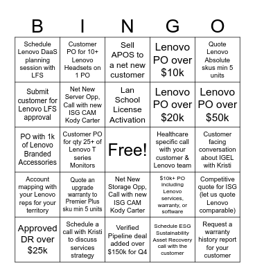 September Lenovo Bingo Contest Bingo Card
