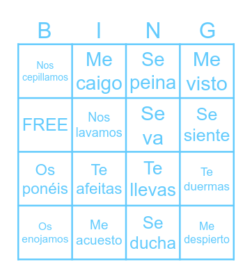 15 Reflexive Verbs Bingo Card