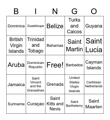 Caribbean Bingo Card