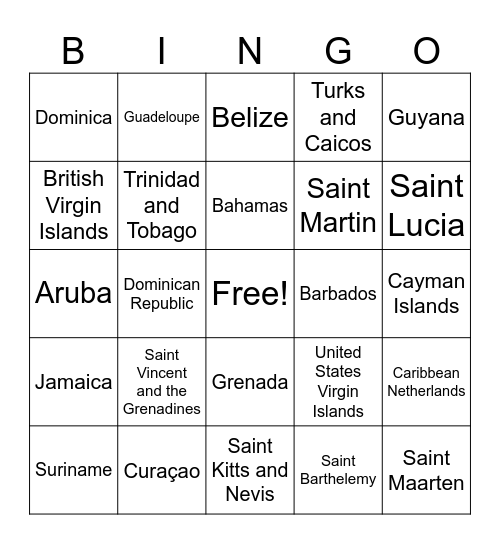Caribbean Bingo Card